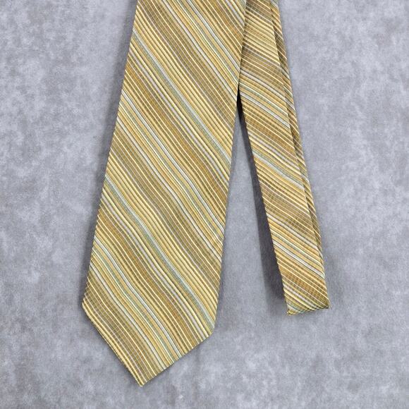 Van Heusen Yellow Blue Stripe 100% Silk Executive Corporate Men's Neck Tie - Picture 2 of 6
